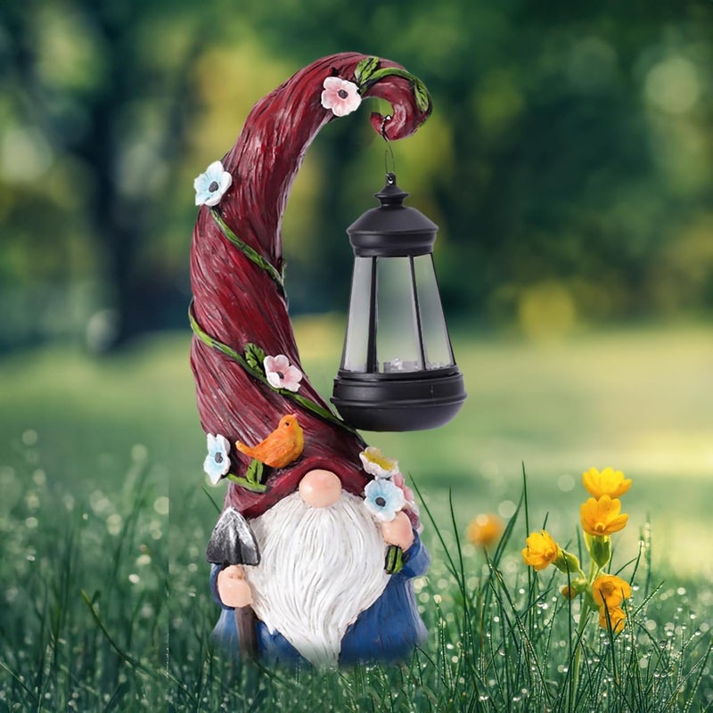 Pohabery Gnome Garden Decor Statue Solar Gnomes Decorations for Yard with Lantern Light Outdoor Decorations for Patio Mom Gift - Image 3